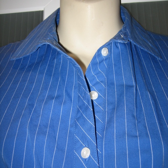 1. State Button Down Shirt Dress Royal Blue Pinstripe Size 0 - Picture 3 of 5